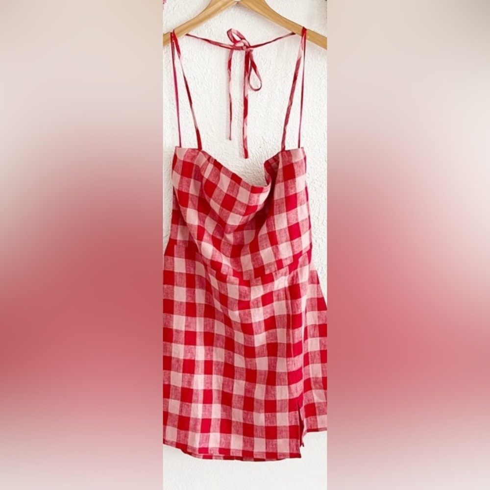 Reformation Red and Pink Gingham Halter Mini Dress - Picture 3 of 4
